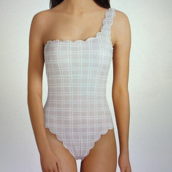 NWT Daniel Cremieux Tattersall Scallop One Shoulder One Piece Swimsuit - Picture 1 of 12
